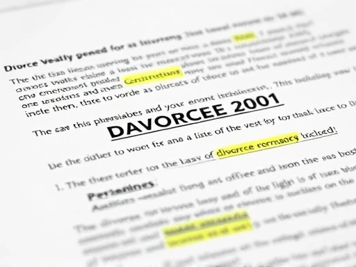 Close-up of a meticulously prepared divorce petition document, highlighting key sections and legal terminology.