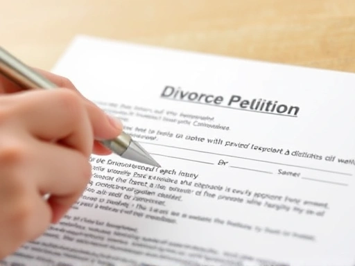 Detailed shot of a hand filling out a divorce petition form, emphasizing the importance of accurate legal documentation.