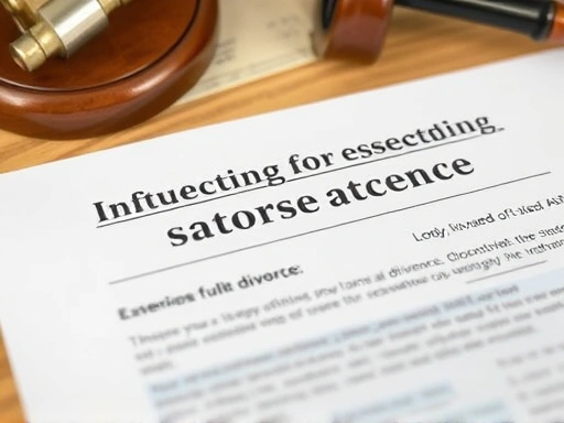 Close-up shot of legal documents highlighting key factors influencing divorce settlement, emphasizing financial and emotional aspects.