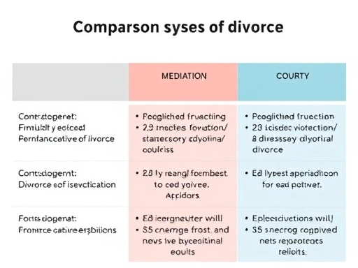 Detailed comparison of divorce types: amicable agreement, mediation, court ruling, each with distinct legal features.