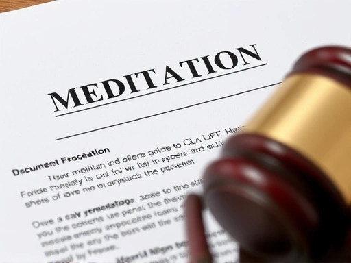 Close-up of legal documents related to mediation, highlighting the importance of proper procedures when a party fails to appear
