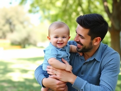 A father and child happily interacting during their parenting time visit in a park setting, showcasing a positive relationship.