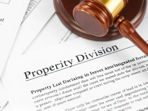 Close-up of legal documents related to 재산분할소송, highlighting key details like property division and asset assessment.