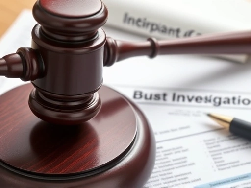 Close-up of a judge's gavel and legal documents related to property investigation, emphasizing the legal process.