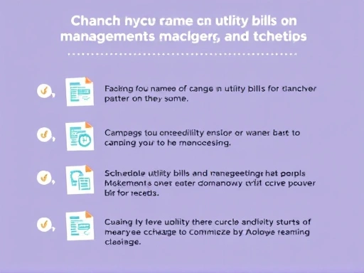 A digital graphic illustrating a checklist with essential steps for changing the name on utility bills and management fees, ensuring a smooth transition.