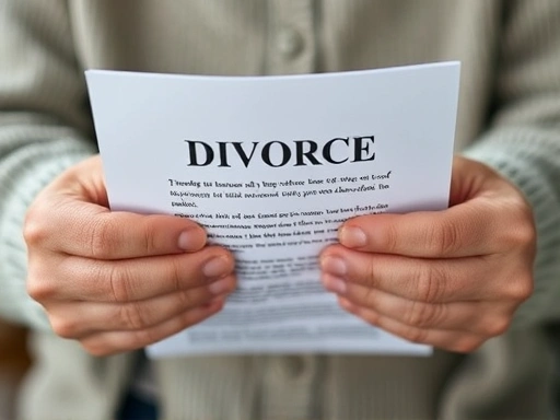 Close-up shot of wrinkled hands holding a document related to senior divorce, emphasizing the emotional weight.