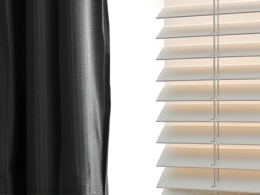 A close-up view of the thick material and weave of a blackout curtain, emphasizing its dense texture, alongside the detailed slats or cells of a modern blind, illustrating light blockage at a microscopic level for detailed comparison.