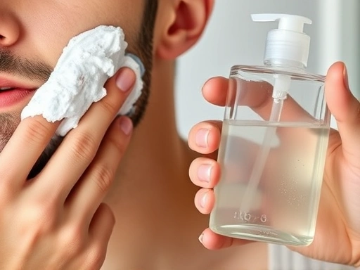 A close-up shot of a hand applying a rich, creamy shaving foam to the face, while another hand holds a clear shaving gel, highlighting the texture and moisture for different skin types.