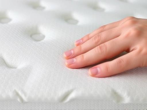 Close-up shot of a Tempur mattress surface, highlighting its unique memory foam texture and the slight indentation from a hand, emphasizing its adaptive support.