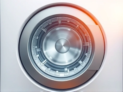 A sparkling clean washing machine drum with various types of drum cleaners around it, focus on hygiene and effectiveness, vibrant colors.