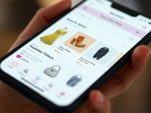 A close-up shot of a smartphone screen showing a highly personalized shopping experience, with recommended products tailored to the user's preferences, reflecting AI personalization in action. 