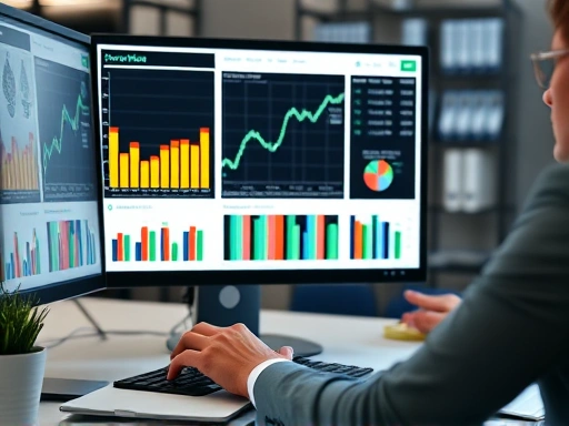 A professional business setting with a person analyzing financial charts and cost data on a computer, symbolizing precise cost calculation for a company.