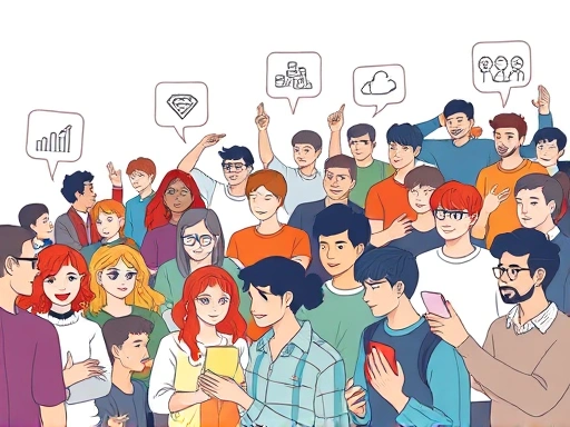 A detailed illustration of a successful customer retention strategy in the subscription economy, showing a diverse group of users engaged with a digital service, symbolizing long-term loyalty and satisfaction. Emphasize growth, trust, and continuous engagement.