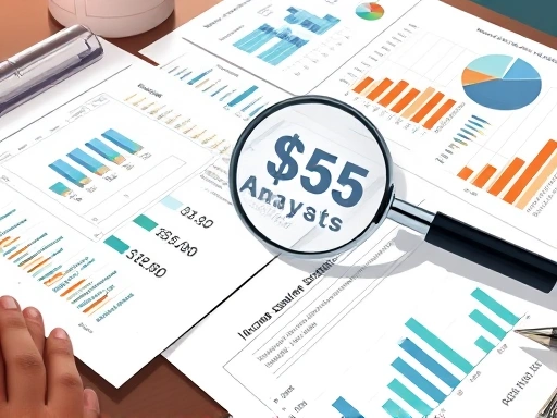A detailed illustration of various financial statements (balance sheet, income statement, cash flow statement) laid out on a table, with charts and graphs indicating business growth and financial health. A magnifying glass hovers over key figures, suggesting close analysis. The scene is bright and professional, incorporating keywords like financial analysis and business overview.