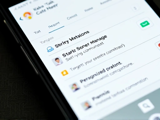 A close-up shot of a smartphone screen displaying Kakao Talk Channel Manager interface, specifically highlighting a segment of customer data with various targeting options and personalized message previews, emphasizing data-driven customer management and strategic communication.
