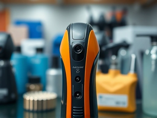A close-up shot of a unique, innovative product with distinctive features clearly visible, standing out against a blurred background of standard, generic items, symbolizing the power of differentiation in product design and market positioning.