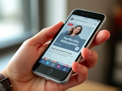 Close-up of a person's hand holding a smartphone displaying a retargeting ad, with a subtle glow, implying effective personalized advertising and engagement.