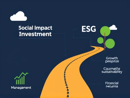 A conceptual image showing two distinct but related paths converging, representing social impact investment and ESG management, with elements of growth, sustainability, and financial returns.