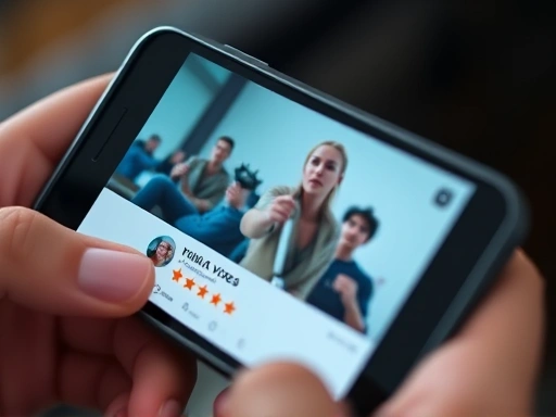 A close-up of a smartphone screen showing a viral video with a rapidly increasing share count, with blurred hands holding the phone, representing widespread content distribution.