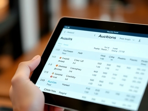 Close-up of a hand holding a tablet displaying auction results, highlighting attention to detail and successful bidding strategies for a proxy service.