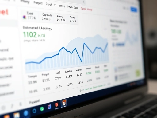 Close-up of a computer screen displaying Google AdSense analytics dashboard, showing various metrics like estimated earnings, page views, and CPC, with a Blogspot blog tab open in the browser. Emphasize data, progress, optimization, digital marketing.