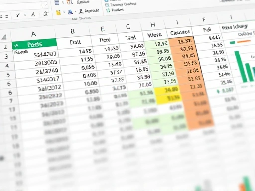 A close-up shot of an Excel spreadsheet showing data cleaning and analysis, with highlighted cells and charts, illustrating attention to detail and accuracy.