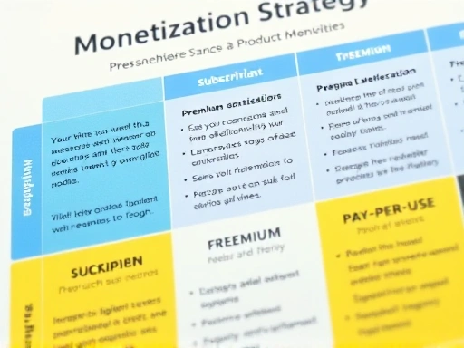 A detailed close-up of a digital product monetization strategy chart, highlighting different premium service models like subscription, freemium, and pay-per-use, with pricing tiers and value propositions.