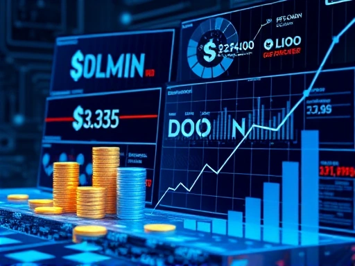 A detailed illustration of digital assets and domain names, showing growth charts and financial graphs, symbolizing long-term profit and strategic investment in a secure, futuristic setting.