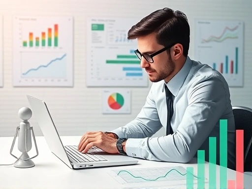 A professional working on an Excel spreadsheet, surrounded by abstract data visualization elements and charts, symbolizing expert data analysis for a side hustle.