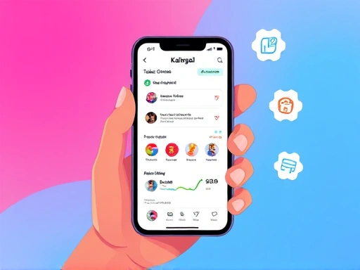 A vibrant illustration of a person holding a smartphone showing a KakaoTalk Channel with various monetization icons, symbolizing growth and digital commerce.