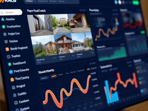 A detailed digital interface showing a real estate crowdfunding platform, with various project listings, investment dashboards, and comparative data. Focus on clarity, detailed information, and user interface elements. Close-up on charts and numbers. SEO keywords: real estate platform, crowdfunding dashboard, investment analysis, digital property.