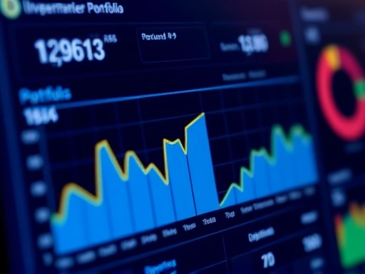 Close-up of a digital dashboard displaying P2P investment portfolio performance, showing graphs of returns and diversification.