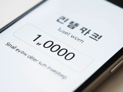 A close-up shot of a smartphone screen displaying a user-friendly investment app interface, with a 1,000 won input field, showcasing simplicity and accessibility for small sum investments. Clear, bright lighting.