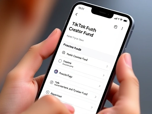 A user on a smartphone screen showing the TikTok Creator Fund application interface, with a clear focus on the app's menu and settings, illustrating the process of applying for the fund.