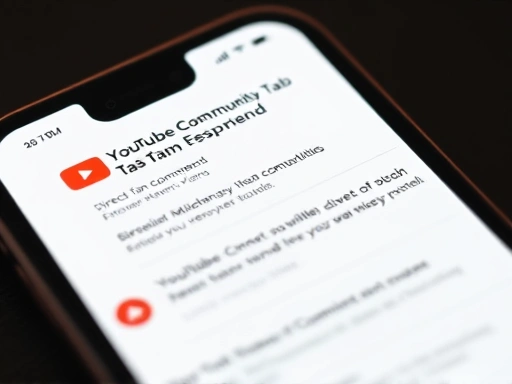 Close-up shot of a smartphone screen displaying a YouTube Community Tab post with a poll and comments, illustrating direct fan engagement and monetization opportunities.