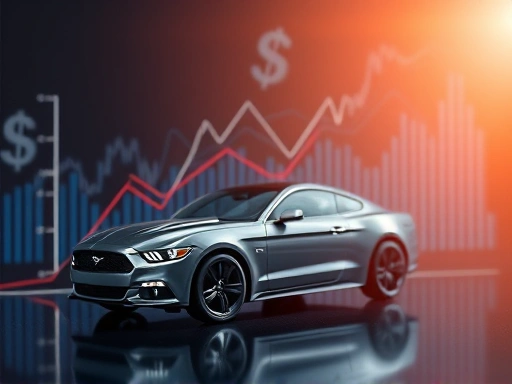 A detailed image showing a car's value chart decreasing over time with currency symbols and subtle graphs in the background, representing depreciation.