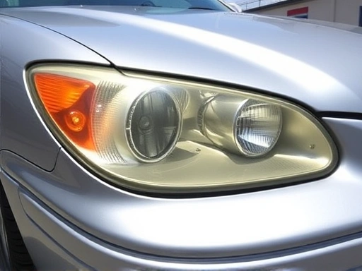 A car with severely yellowed, hazy headlights, parked in a sunny outdoor setting, emphasizing the aged and dull appearance, showcasing the need for car headlight restoration.