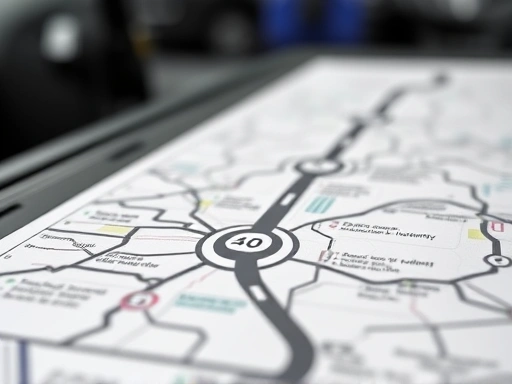 A detailed roadmap on a blurred background, symbolizing the process of understanding car warranties and navigating after-sales service. Focus on clarity and guidance. SEO: car warranty, A/S guide, vehicle maintenance, service process.