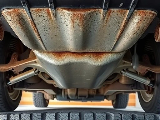 A close-up shot of a car's undercarriage showing a newly applied, thick undercoating layer, highlighting its texture and protective qualities against corrosion.