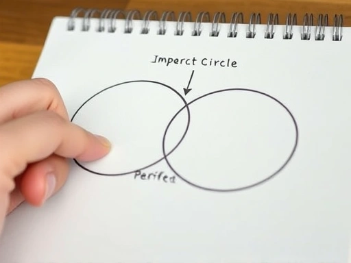 A close-up of a hand drawing a philosophical concept of an imperfect circle and a perfect circle on a notebook, illustrating Plato's Theory of Forms applied to personal relationships and coping with disappointment, emphasizing the core concept.