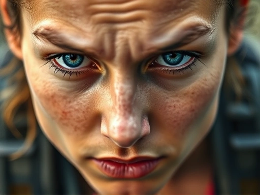 Close-up of a person's determined face during a physical activity like hiking or running, sweat on their brow, eyes focused, expressing mental clarity and a sense of overcoming challenge, embodying Nietzsche's 'great health' and 'will to power' through physical exertion.