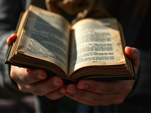 A close-up shot of a person's hands holding a worn, ancient-looking book, with light illuminating the pages, symbolizing deep learning and the pursuit of timeless wisdom.