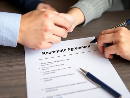 A close-up shot of two hands shaking over a piece of paper clearly titled 