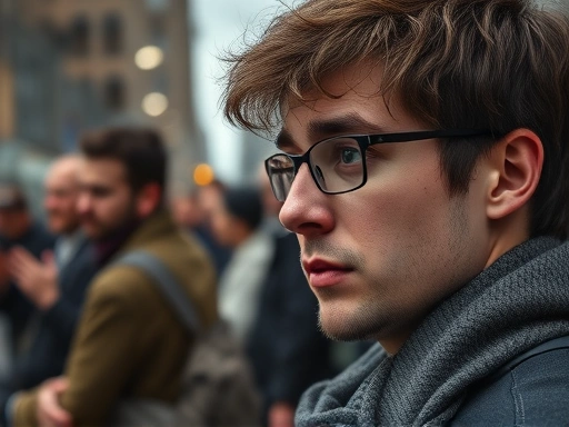 A philosophical concept of a person feeling observed by another, depicting the 