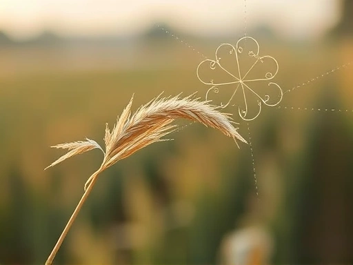 Close-up of a single swaying reed in a gentle breeze, with abstract human thought patterns subtly superimposed, evoking peace and the philosophical concept of thinking reed, soft focus, tranquil.