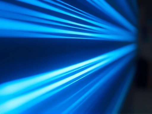A close-up shot of blue light waves emanating from a screen, conceptually illustrating their impact on brain neurons and melatonin suppression, with a focus on scientific influence on sleep.