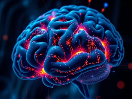 A detailed, close-up abstract representation of brain activity during REM sleep, showing intricate neural networks firing with bursts of light and energy. Incorporate subtle symbolic elements of dreams like fragmented images or flowing thoughts. Focus on the complexity and vitality of brain function, representing memory consolidation and emotional processing. Scientific, high-tech, vibrant.
