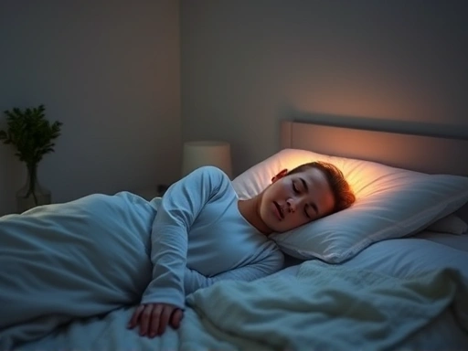 A peaceful and calm bedroom with a sleeping figure, a faint glow around the head suggesting brain activity, representing the connection between memory and sleep for brain health. Focus on serenity and subtle brain energy.