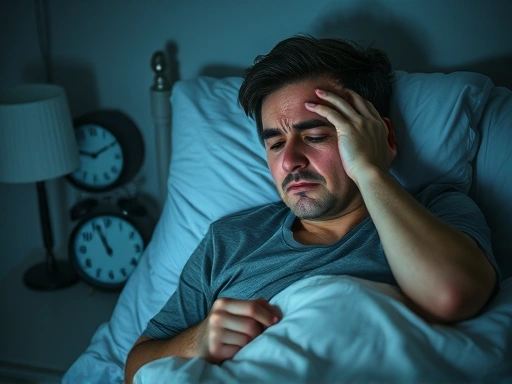 A person waking up from a scary dream, looking distressed in their bedroom, with a clock showing early morning, emphasizing the psychological impact of nightmares.