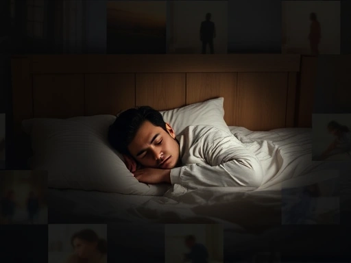 A person is sleeping peacefully in a dimly lit bedroom, with subtle, abstract representations of various abnormal sleep behaviors (like a faint shadow figure for sleepwalking or a restless leg) floating around them, symbolizing the topic. Keywords: abnormal sleep behaviors, restful sleep, coping methods.